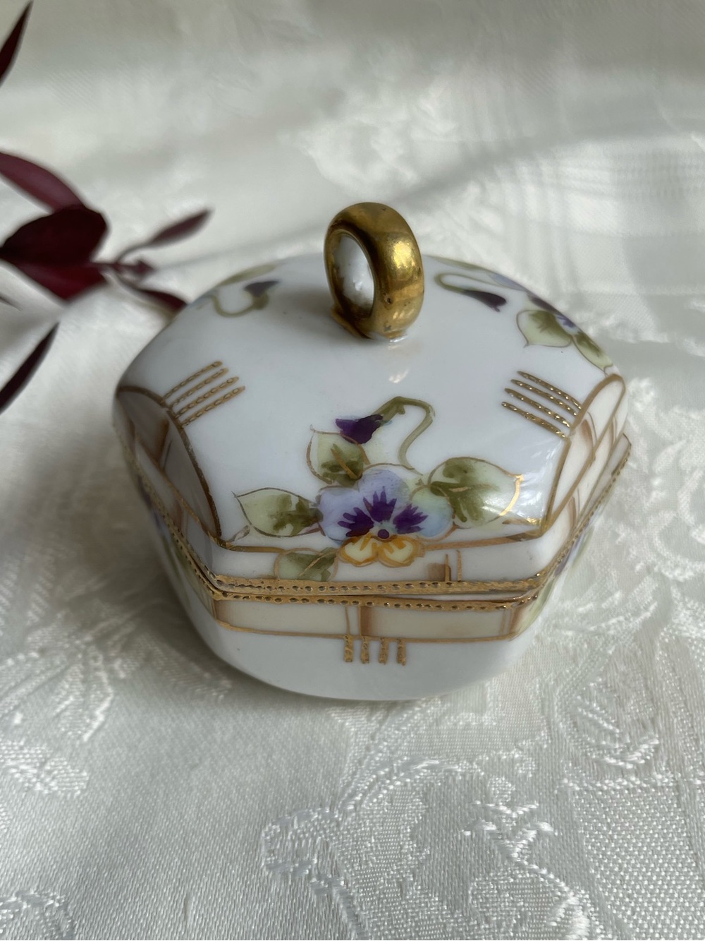 Antique Noritake Handpainted Floral Trinket Box